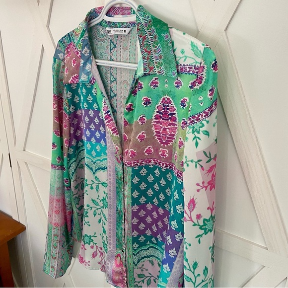 Zara Silky Colourful Patchwork Blouse - Picture 3 of 11